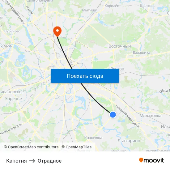 Капотня to Отрадное map