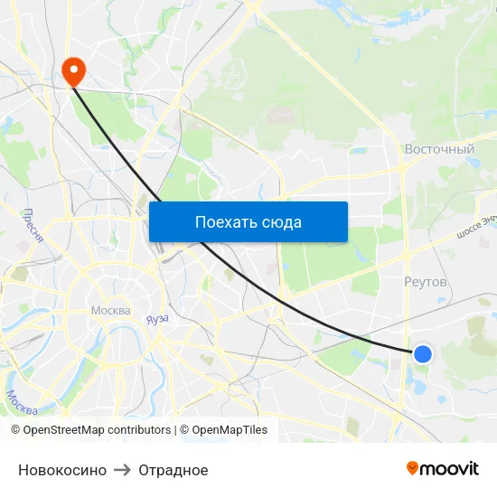 Новокосино to Отрадное map