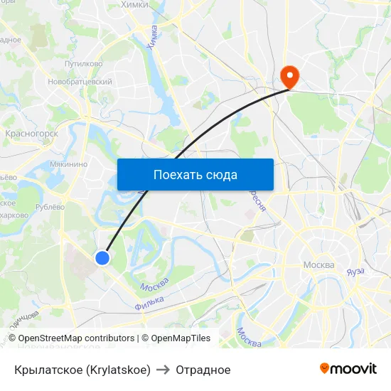 Крылатское (Krylatskoe) to Отрадное map