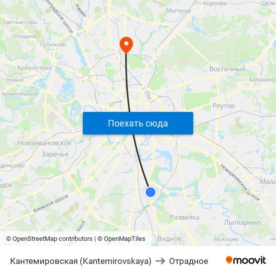 Кантемировская (Kantemirovskaya) to Отрадное map