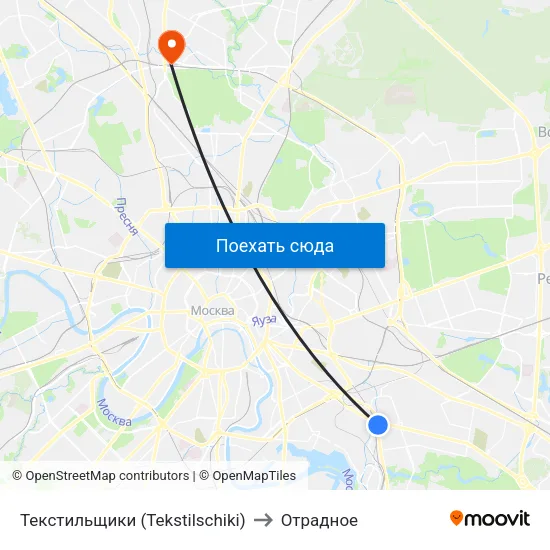 Текстильщики (Tekstilschiki) to Отрадное map