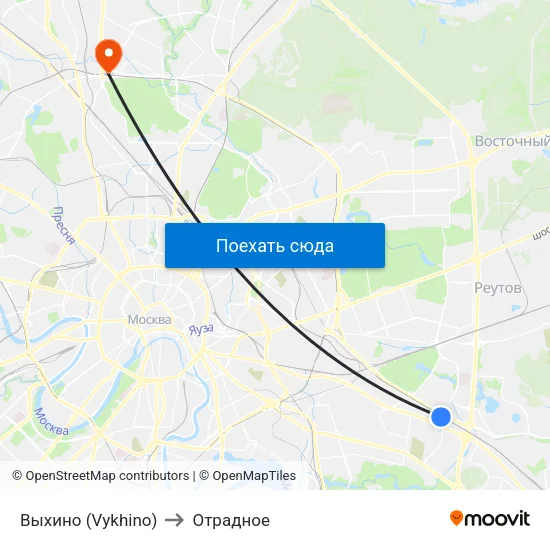 Выхино (Vykhino) to Отрадное map