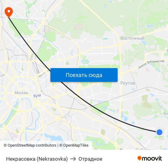 Некрасовка (Nekrasovka) to Отрадное map