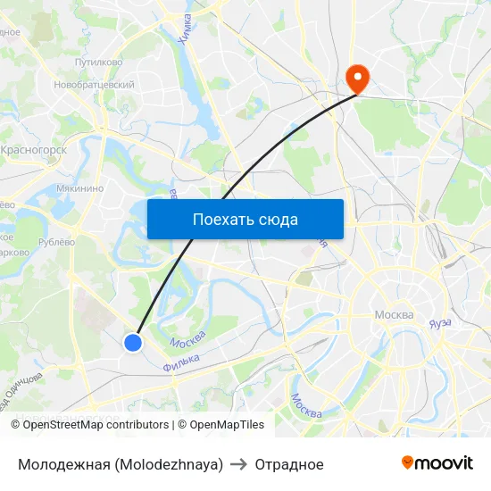 Молодежная (Molodezhnaya) to Отрадное map