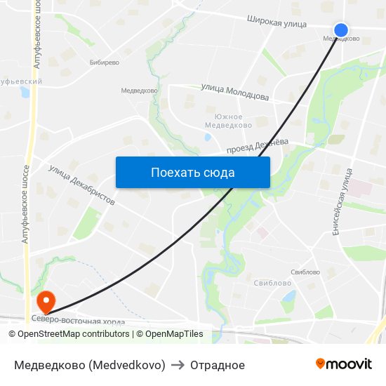 Медведково (Medvedkovo) to Отрадное map