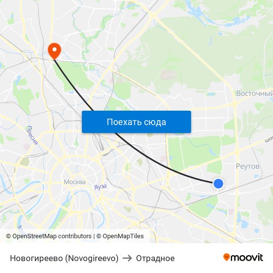 Новогиреево (Novogireevo) to Отрадное map