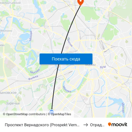 Проспект Вернадского (Prospekt Vernadskogo) to Отрадное map