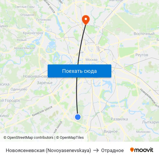 Новоясеневская (Novoyasenevskaya) to Отрадное map