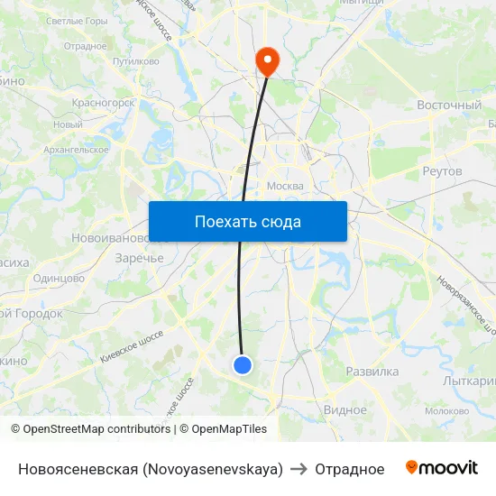 Новоясеневская (Novoyasenevskaya) to Отрадное map