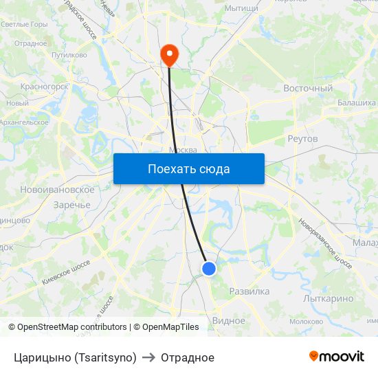 Царицыно (Tsaritsyno) to Отрадное map