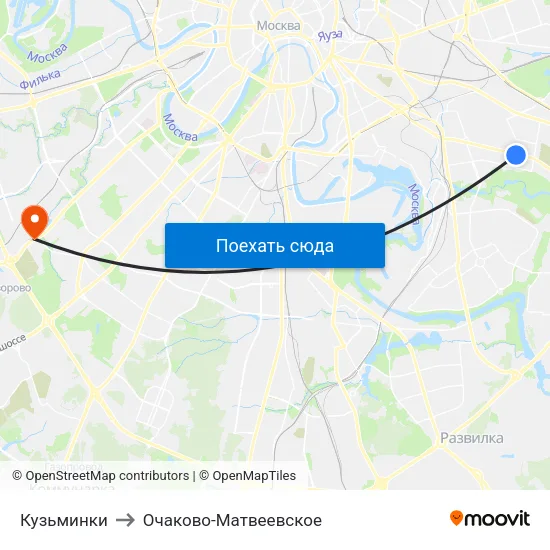 Кузьминки to Очаково-Матвеевское map