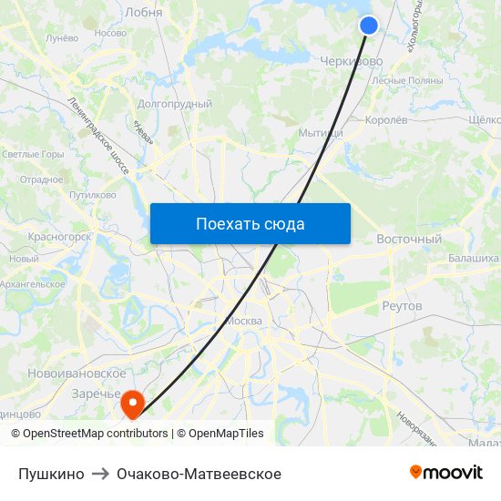 Пушкино to Очаково-Матвеевское map