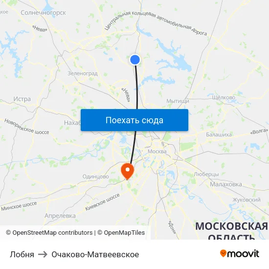 Лобня to Очаково-Матвеевское map