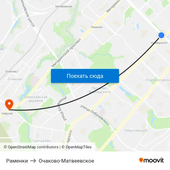 Раменки to Очаково-Матвеевское map