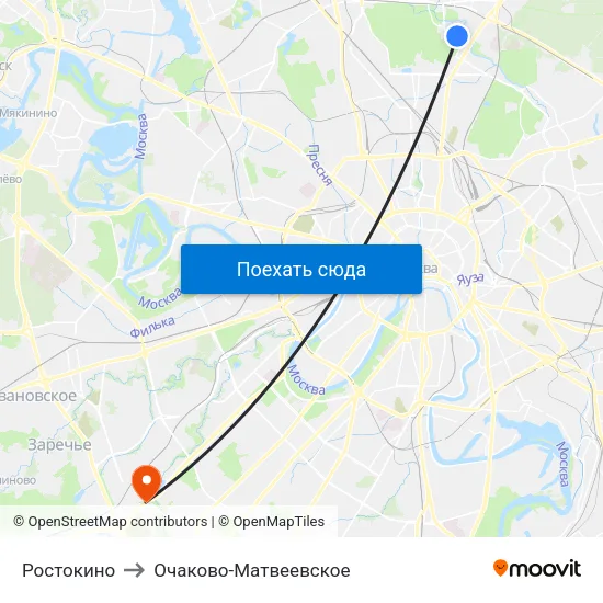 Ростокино to Очаково-Матвеевское map