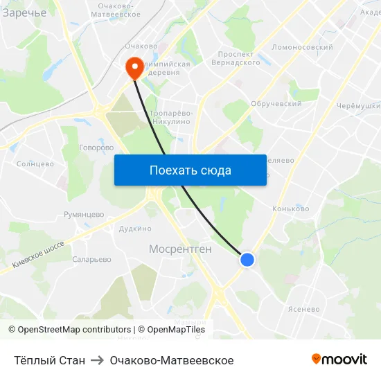 Тёплый Стан to Очаково-Матвеевское map