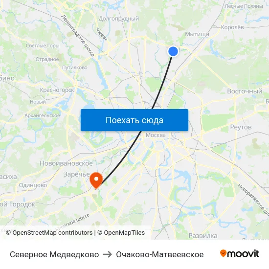 Северное Медведково to Очаково-Матвеевское map