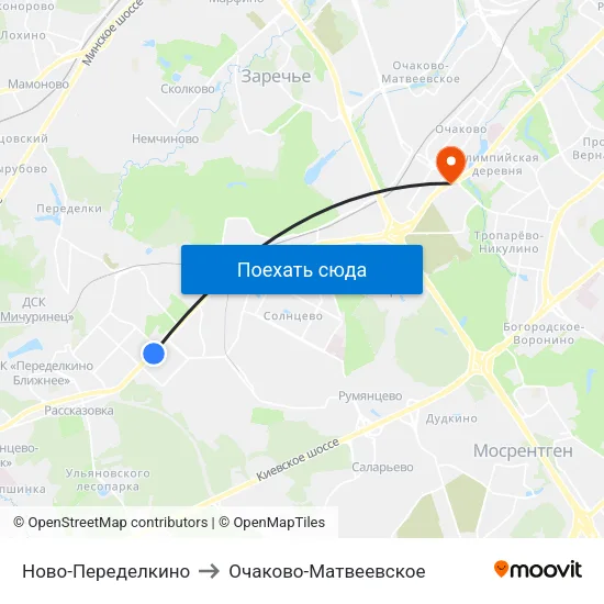 Ново-Переделкино to Очаково-Матвеевское map