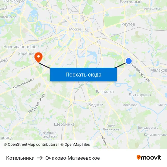 Котельники to Очаково-Матвеевское map
