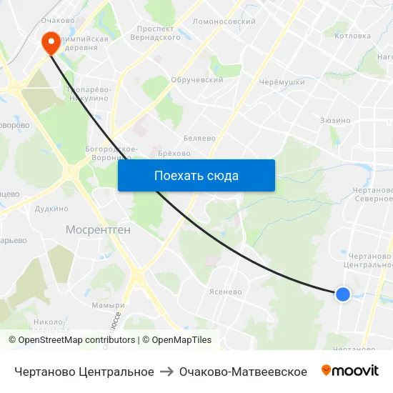 Чертаново Центральное to Очаково-Матвеевское map