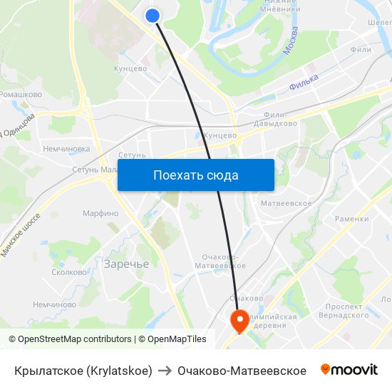 Крылатское (Krylatskoe) to Очаково-Матвеевское map