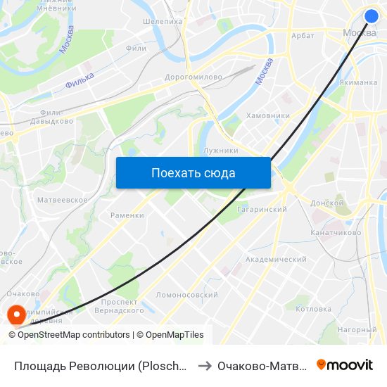 Площадь Революции (Ploschad Revolyutsii) to Очаково-Матвеевское map