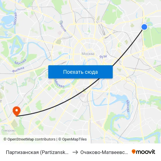 Партизанская (Partizanskaya) to Очаково-Матвеевское map