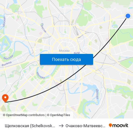 Щелковская (Schelkovskaya) to Очаково-Матвеевское map