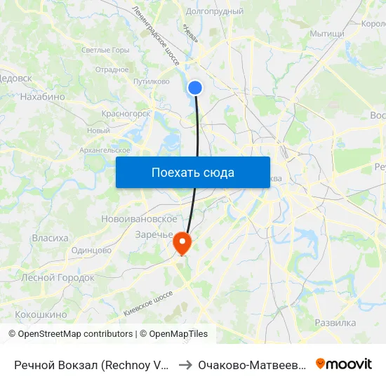Речной Вокзал (Rechnoy Vokzal) to Очаково-Матвеевское map