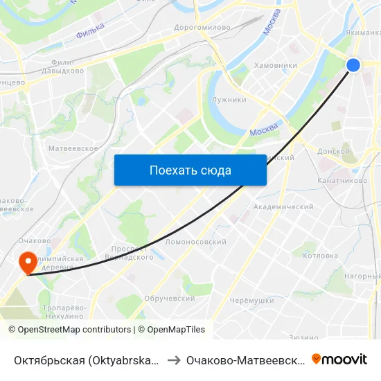 Октябрьская (Oktyabrskaya) to Очаково-Матвеевское map