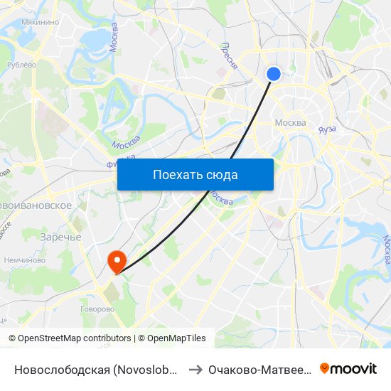 Новослободская (Novoslobodskaya) to Очаково-Матвеевское map