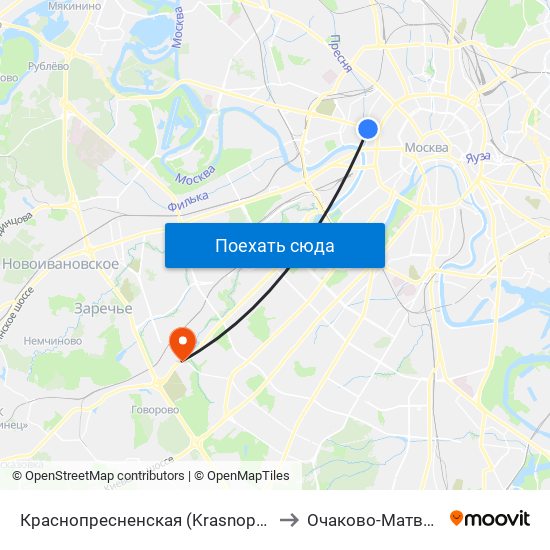 Краснопресненская (Krasnopresnenskaya) to Очаково-Матвеевское map