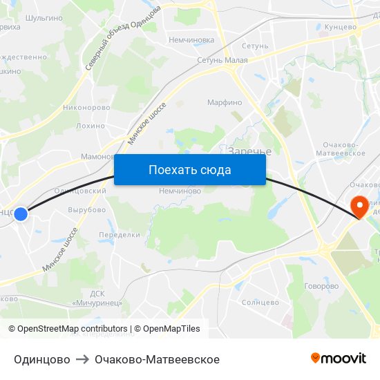 Одинцово to Очаково-Матвеевское map