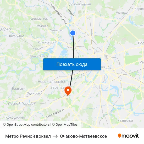 Метро Речной вокзал to Очаково-Матвеевское map