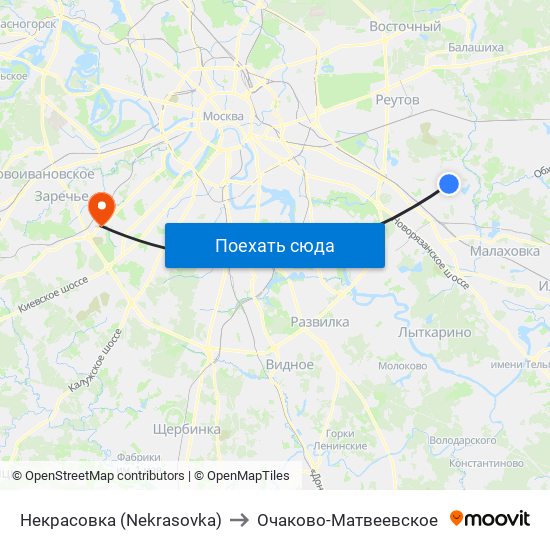 Некрасовка (Nekrasovka) to Очаково-Матвеевское map