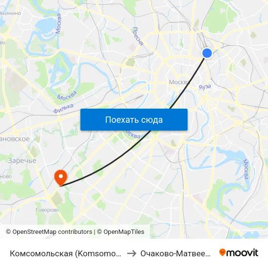 Комсомольская (Komsomolskaya) to Очаково-Матвеевское map