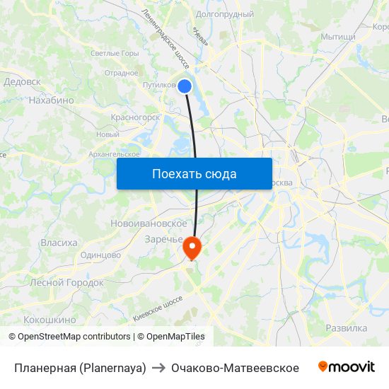 Планерная (Planernaya) to Очаково-Матвеевское map