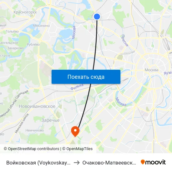 Войковская (Voykovskaya) to Очаково-Матвеевское map