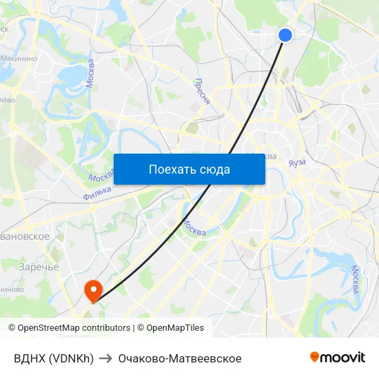 ВДНХ (VDNKh) to Очаково-Матвеевское map