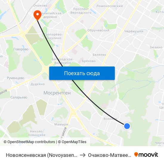 Новоясеневская (Novoyasenevskaya) to Очаково-Матвеевское map
