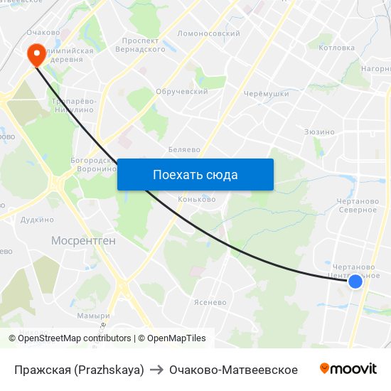 Пражская (Prazhskaya) to Очаково-Матвеевское map