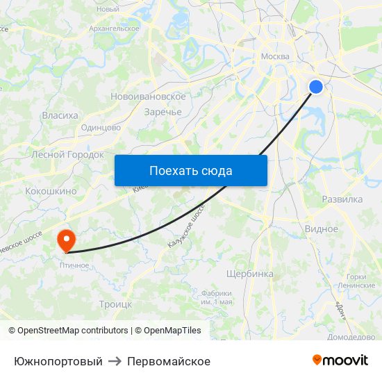 Южнопортовый to Первомайское map