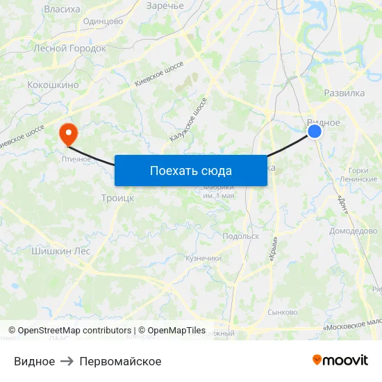 Видное to Первомайское map