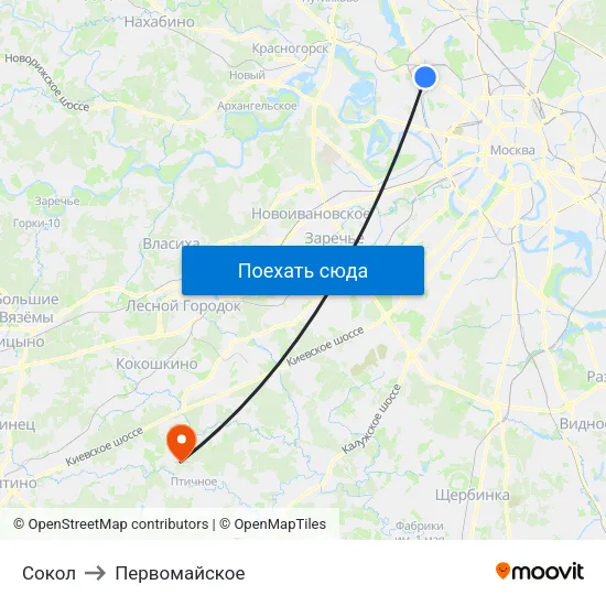 Сокол to Первомайское map