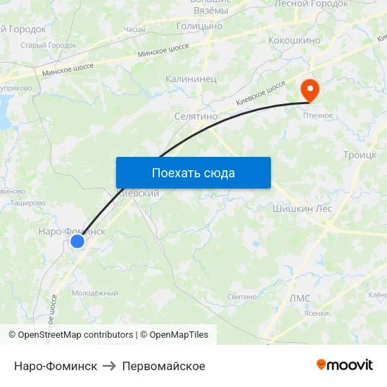 Наро-Фоминск to Первомайское map