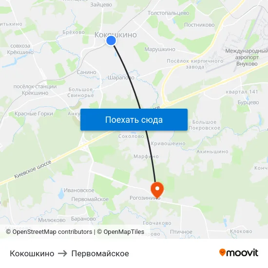Кокошкино to Первомайское map