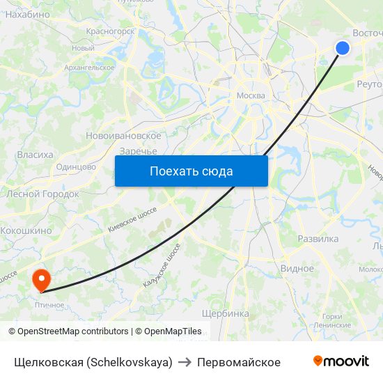 Щелковская (Schelkovskaya) to Первомайское map