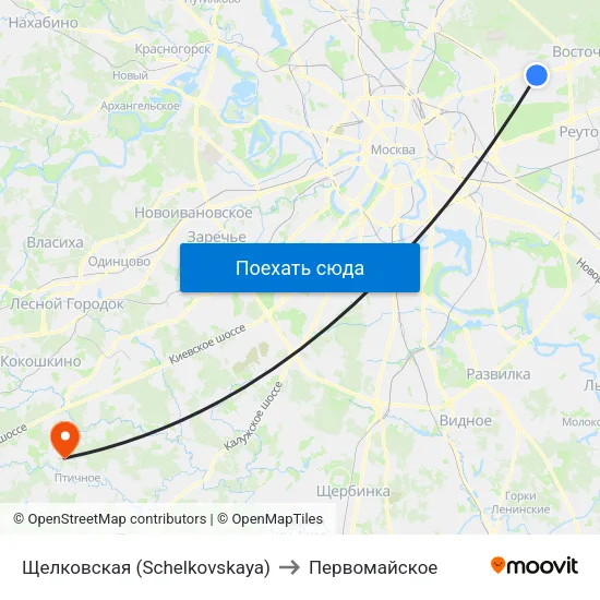 Щелковская (Schelkovskaya) to Первомайское map