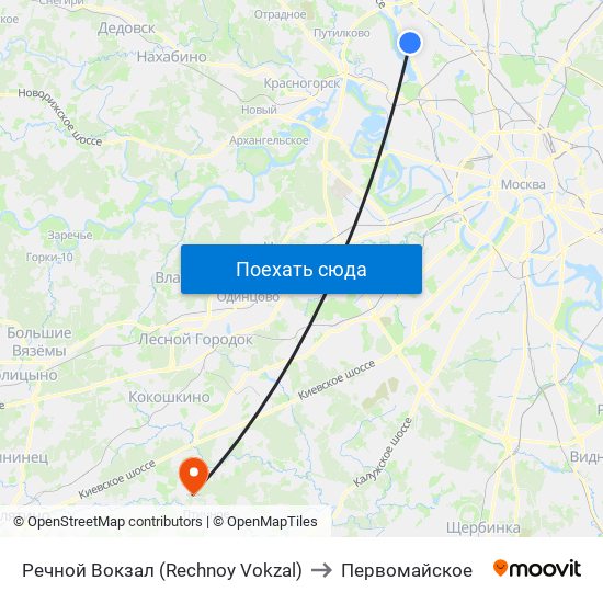 Речной Вокзал (Rechnoy Vokzal) to Первомайское map