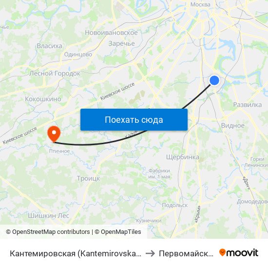 Кантемировская (Kantemirovskaya) to Первомайское map